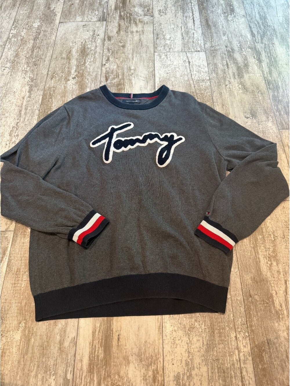Tommy Hilfiger XXL Gray Logo Sweater Crewneck Preppy Varsity